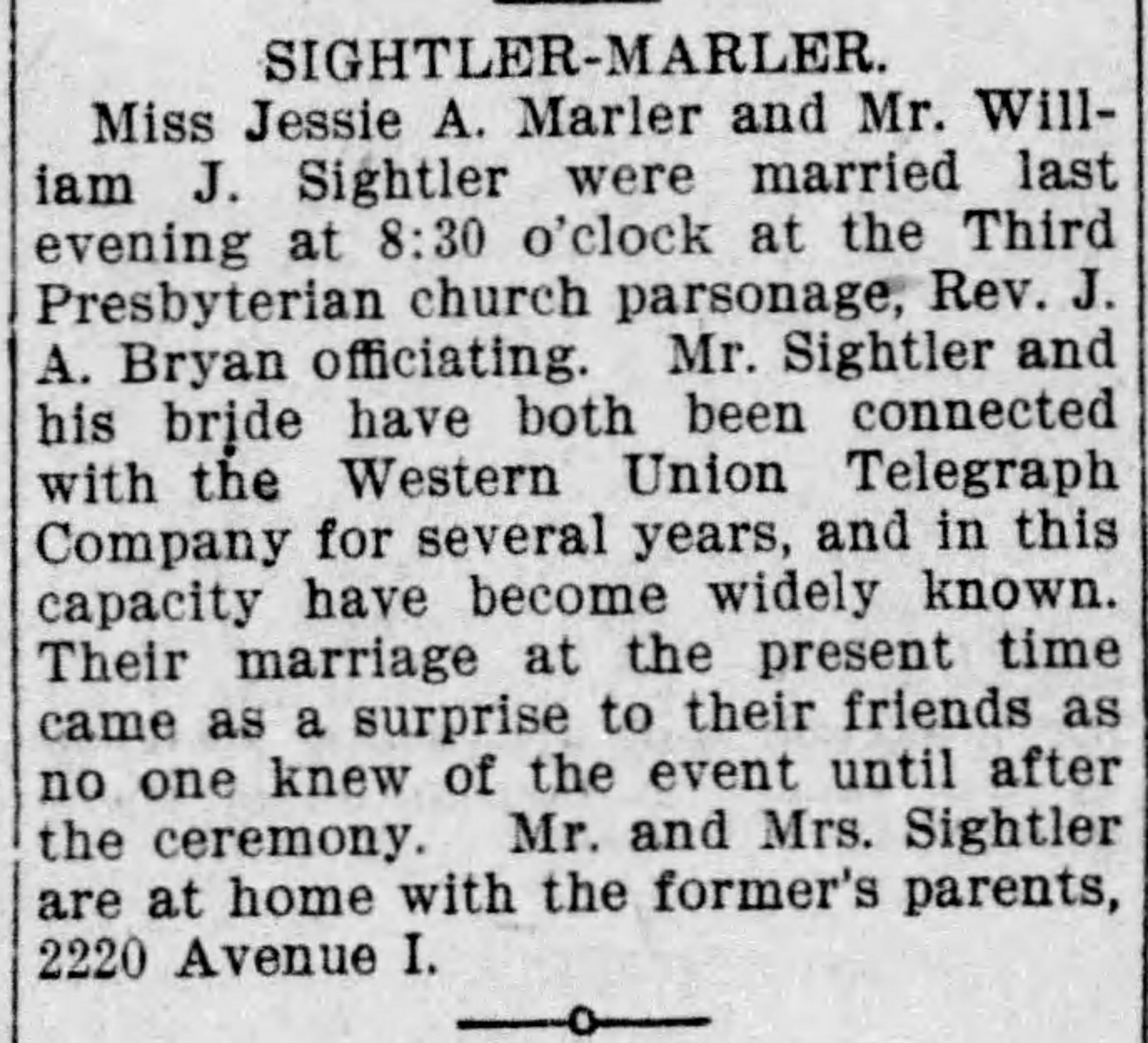 Jessie A. Marler-William J. Sightler